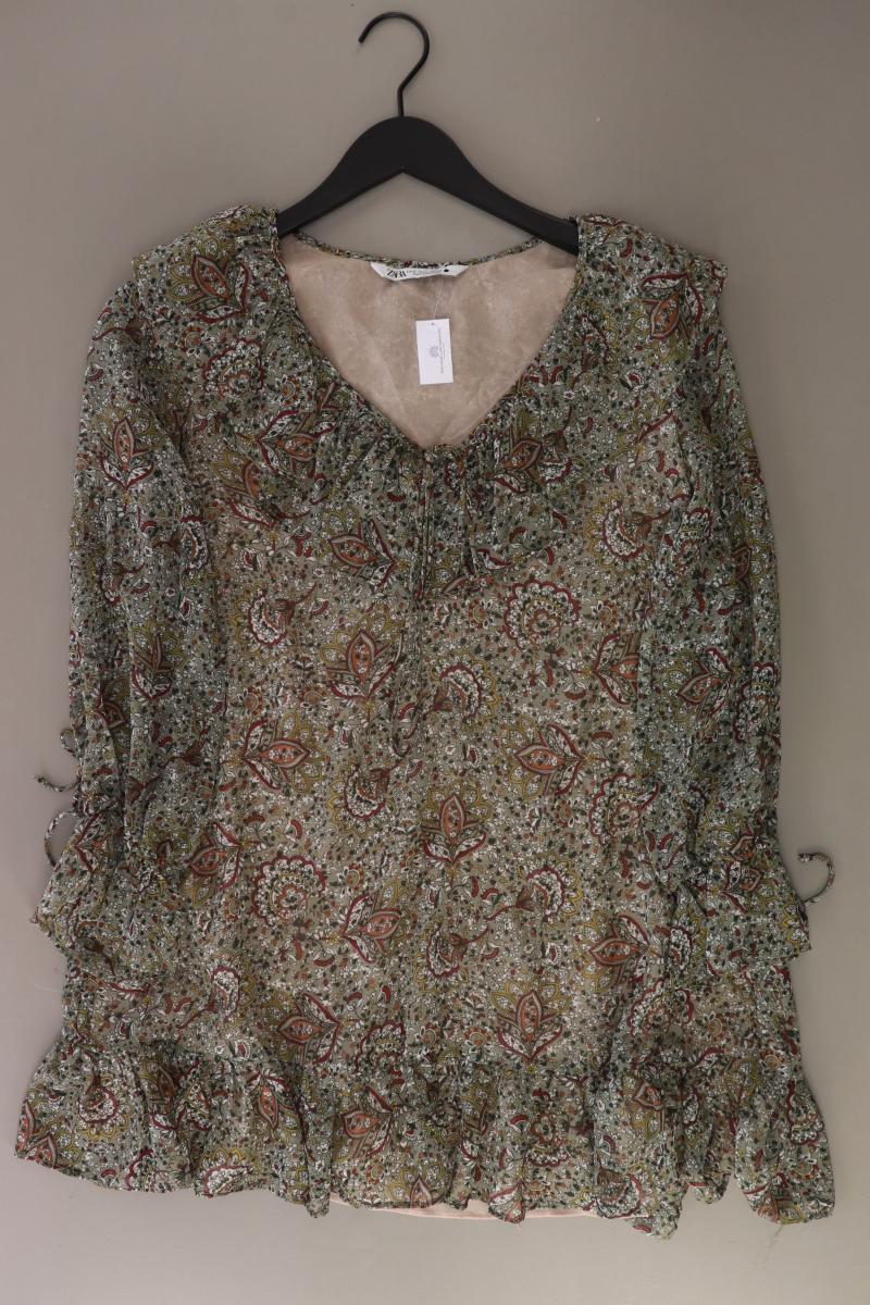 Zara Regular Tunika Gr. S mit Blumenmuster olivgrün aus Polyester