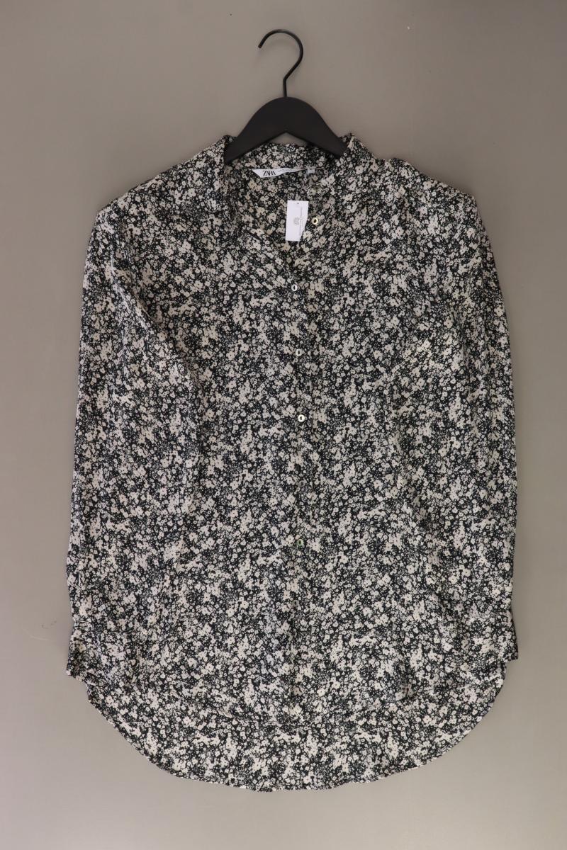 Zara Langarmbluse Gr. XS mit Blumenmuster mit Gürtel grau aus Polyester