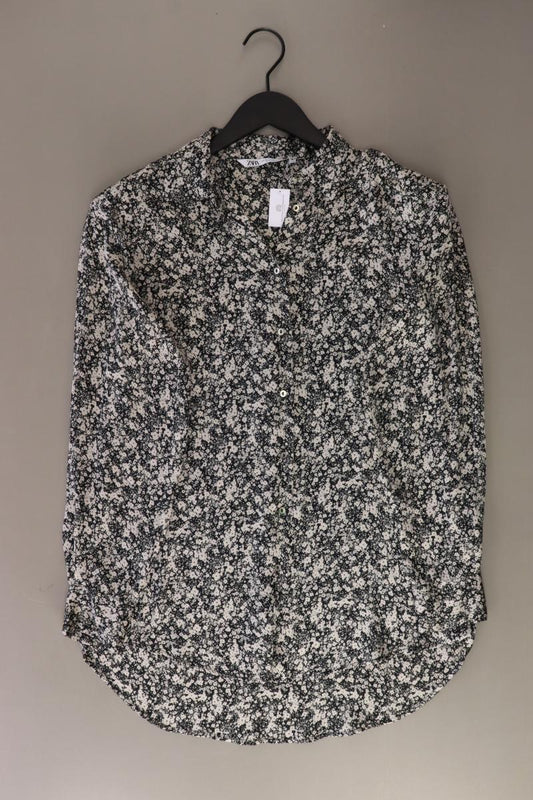 Zara Langarmbluse Gr. XS mit Blumenmuster mit Gürtel grau aus Polyester