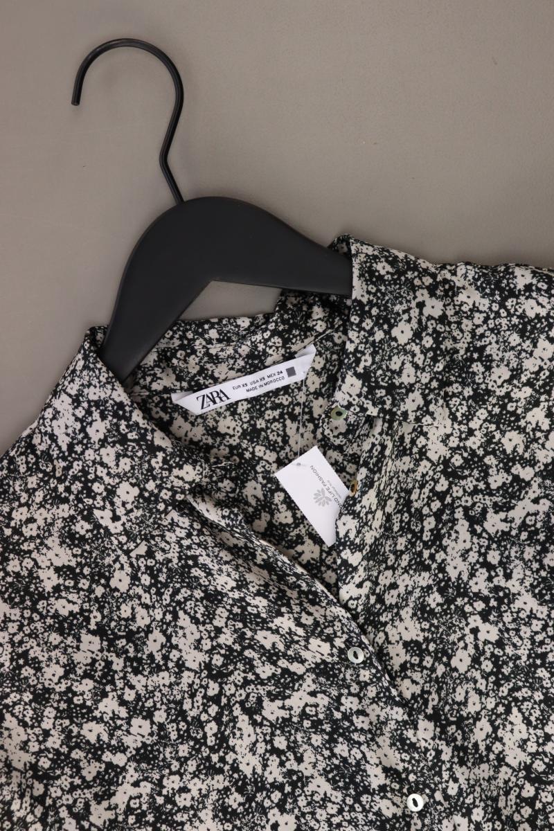 Zara Langarmbluse Gr. XS mit Blumenmuster mit Gürtel grau aus Polyester