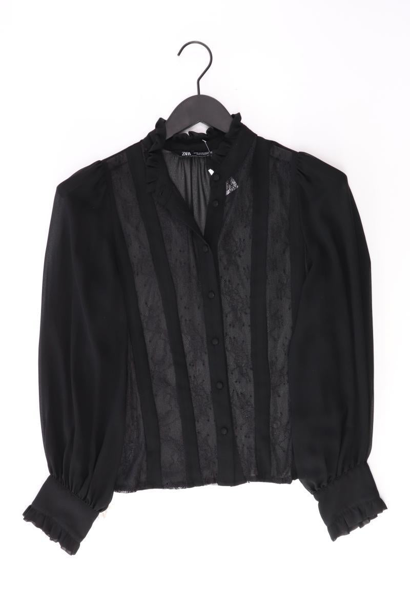 Zara Chiffonbluse Gr. XS Langarm schwarz aus Polyester