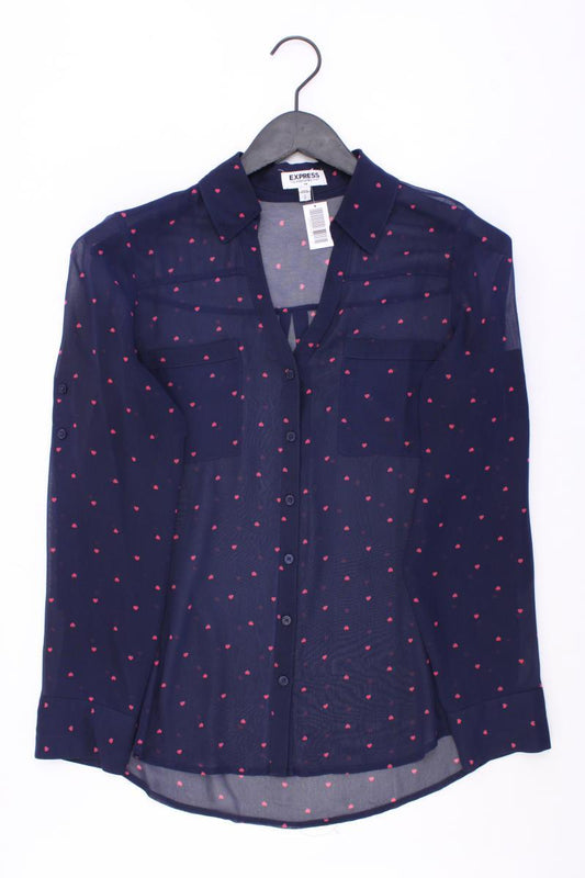 EXPRESS Bluse mit Herzmuster Gr. S Langarm blau aus Polyester