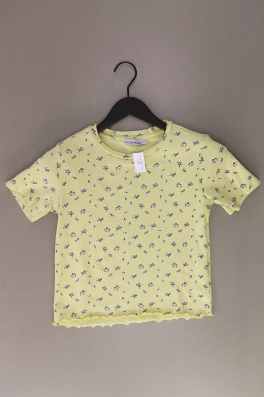 Stich & Soul Cropped Shirt Gr. 38 mit Blumenmuster Kurzarm gelb aus Baumwolle