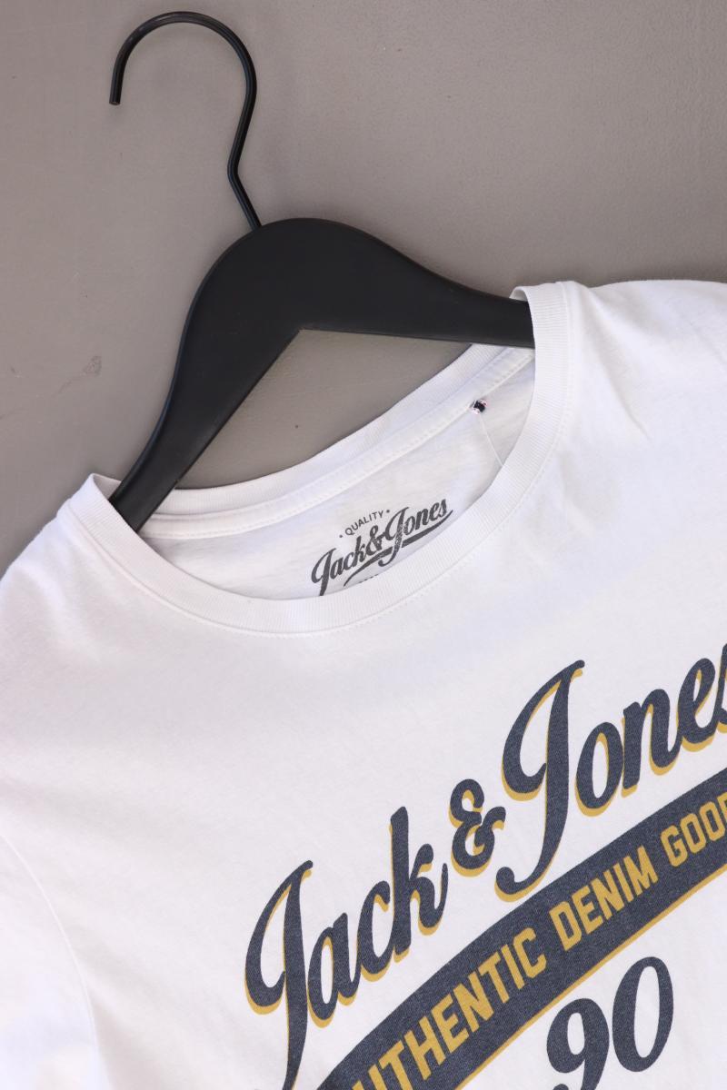 Jack & Jones Printshirt für Herren Gr. S Kurzarm weiß aus Baumwolle