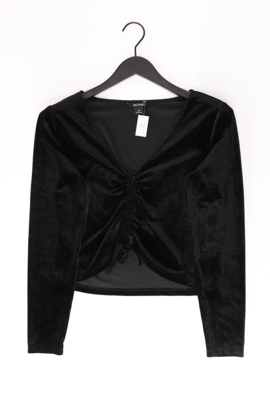 Monki Shirt mit V-Ausschnitt Gr. XL Langarm schwarz aus Polyester