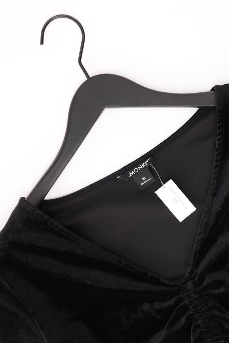 Monki Shirt mit V-Ausschnitt Gr. XL Langarm schwarz aus Polyester