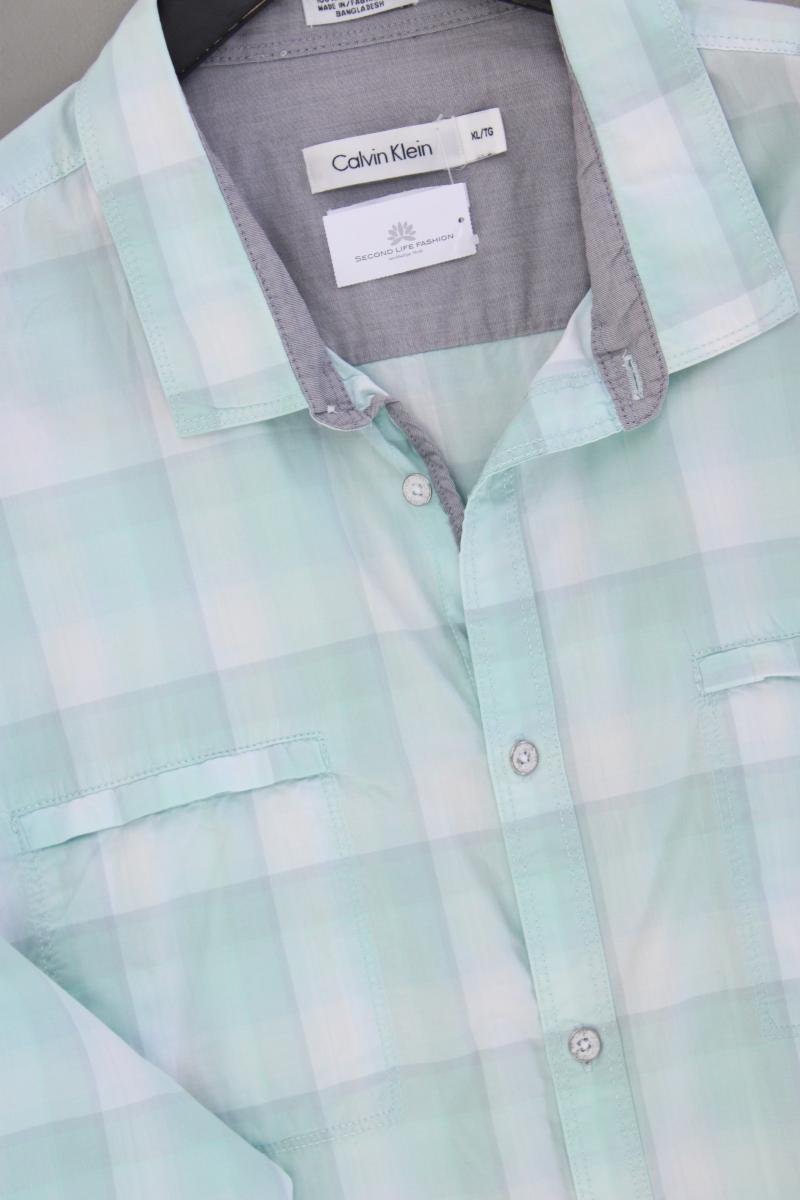 Calvin Klein Karohemd für Herren Gr. XL kariert Langarm türkis aus Baumwolle