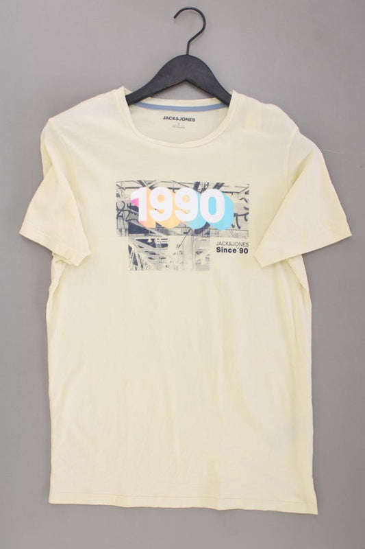 Jack & Jones Printshirt für Herren Gr. S Kurzarm gelb aus Baumwolle