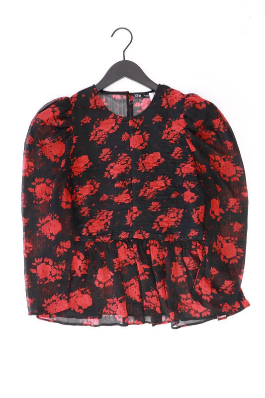 Zara Chiffonbluse Gr. M mit Blumenmuster 3/4 Ärmel schwarz aus Polyester