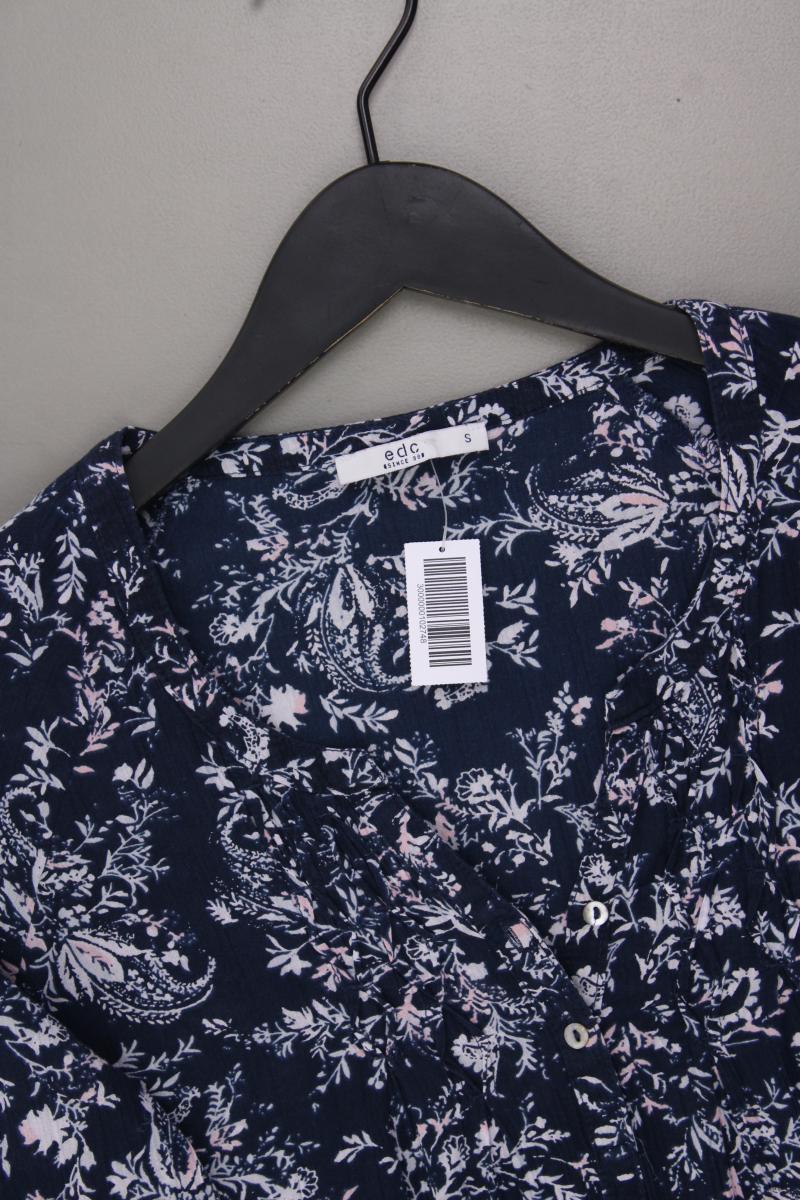 edc by Esprit Classic Bluse Gr. S mit Blumenmuster 3/4 Ärmel blau aus Baumwolle