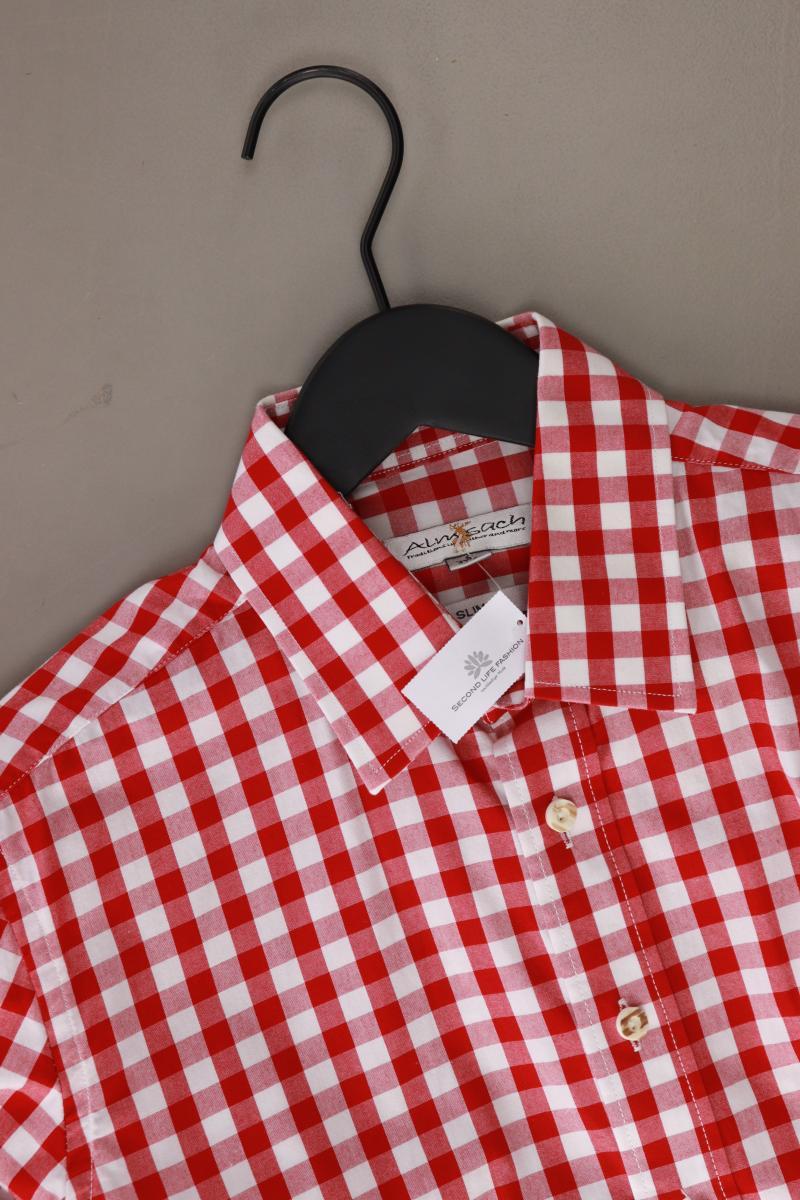 Almsach Trachtenhemd für Herren Gr. S kariert Langarm rot aus Baumwolle