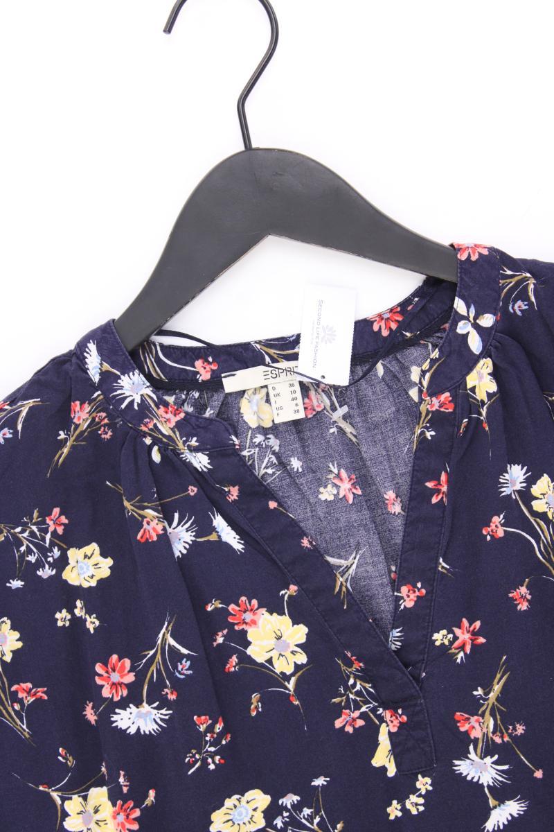 Esprit Kurzarmbluse Gr. 36 mit Blumenmuster blau aus Viskose