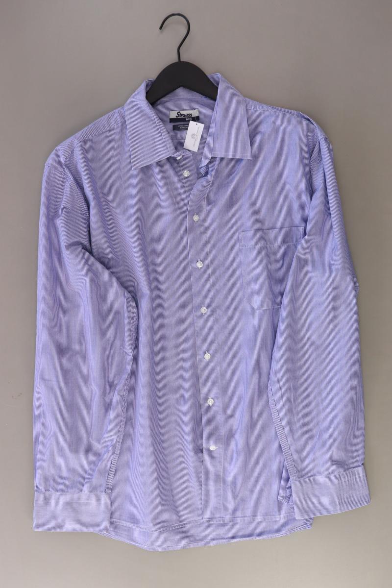Strauss Langarmhemd für Herren Gr. XXL gestreift blau aus Baumwolle