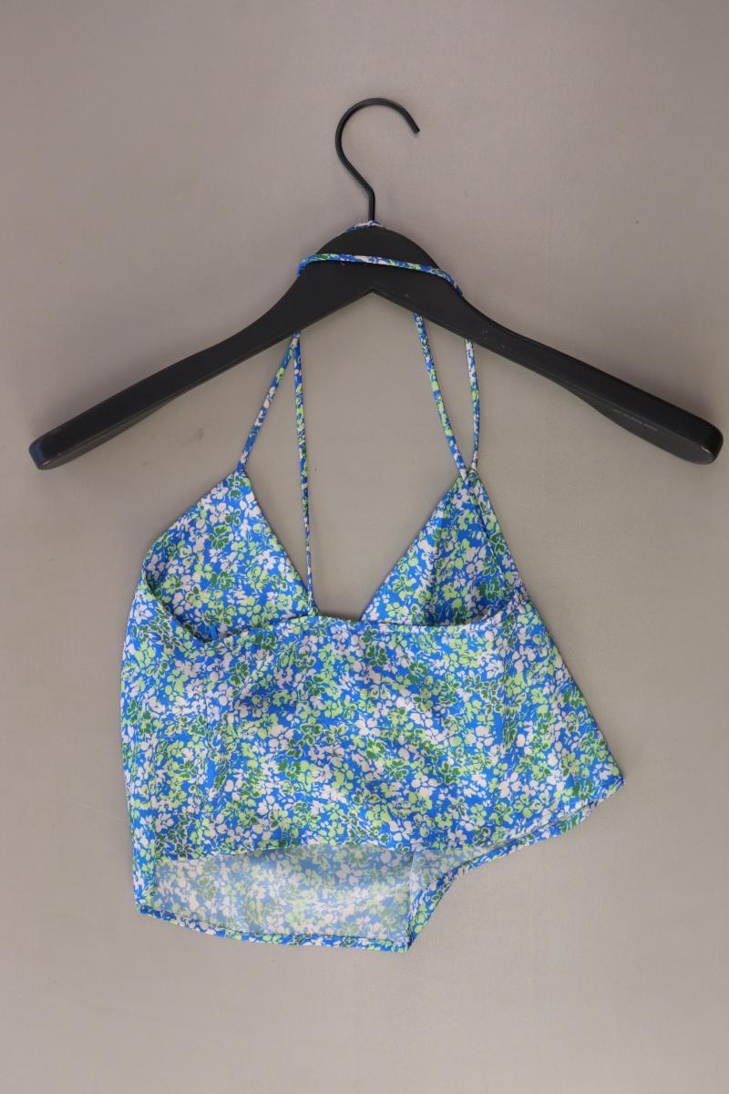 Pull&Bear Crop Top Gr. S mit Blumenmuster blau aus Polyester