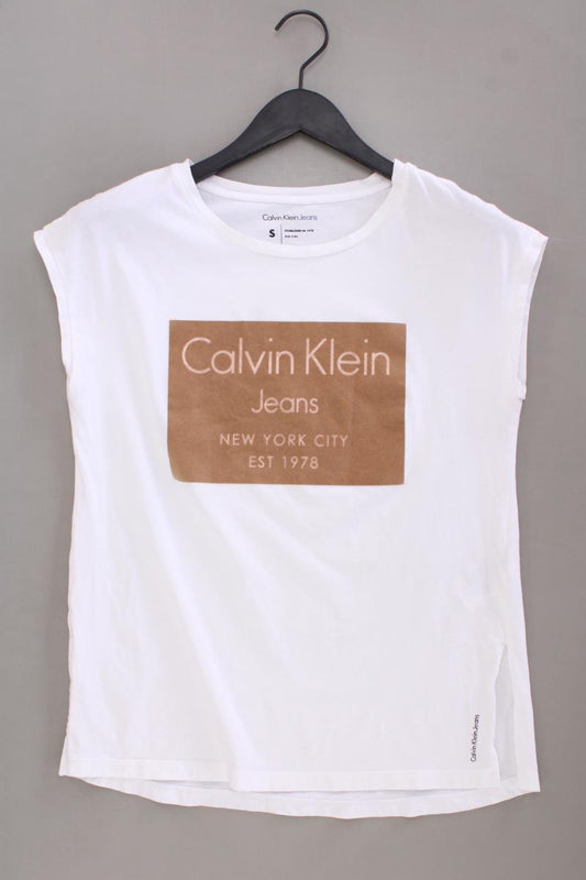 Calvin Klein Jeans Printshirt Gr. S Kurzarm weiß aus Baumwolle