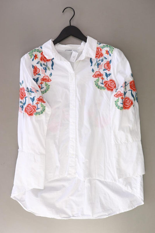 Zara Langarmbluse Gr. XL mit Blumenmuster weiß aus Baumwolle