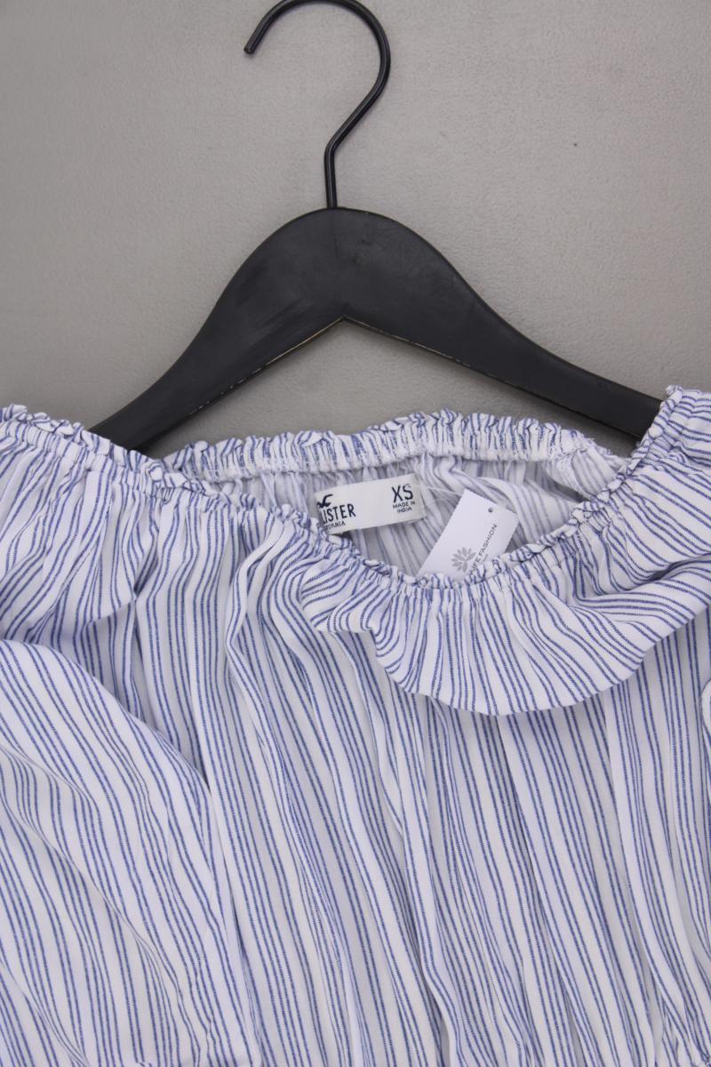 Hollister Kurzer Jumpsuit Gr. XS gestreift mit Carmen-Ausschnitt blau
