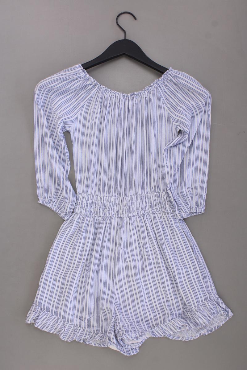 Hollister Kurzer Jumpsuit Gr. XS gestreift mit Carmen-Ausschnitt blau