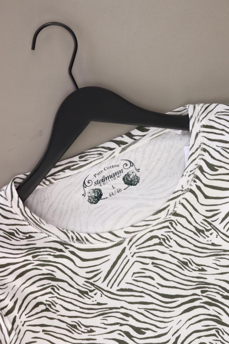 Steilmann Longsleeve-Shirt Gr. 44/46 mit Tierdruck Langarm weiß aus Baumwolle