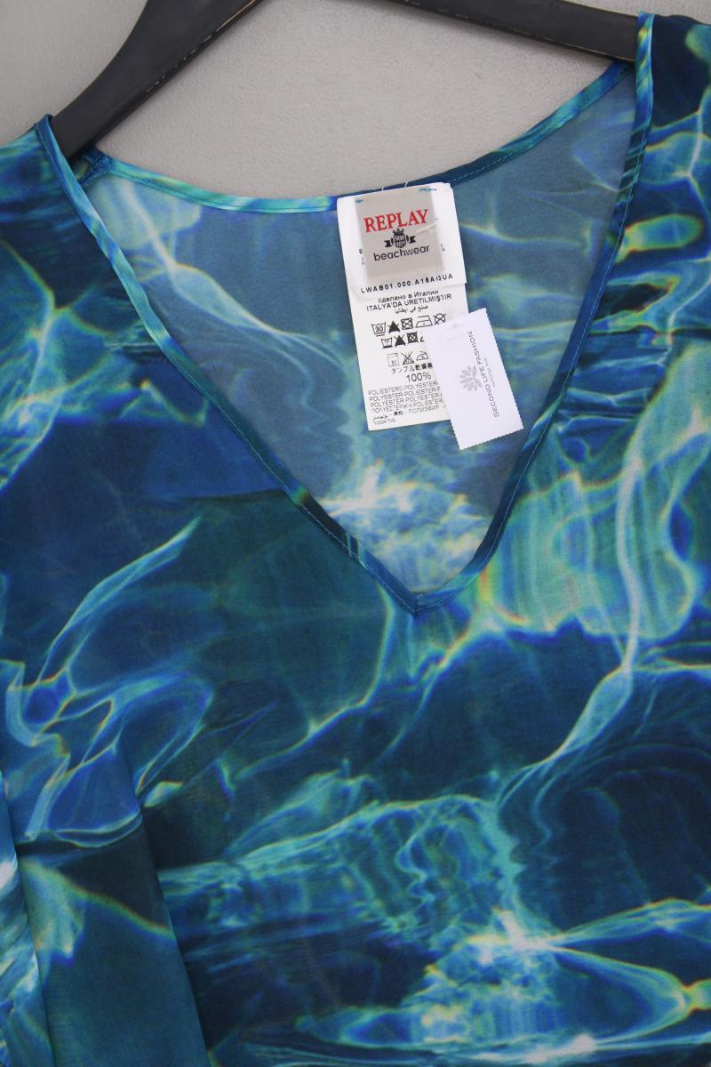 Replay Strandkleid Gr. 42 mit Gürtel Kurzarm blau aus Polyester