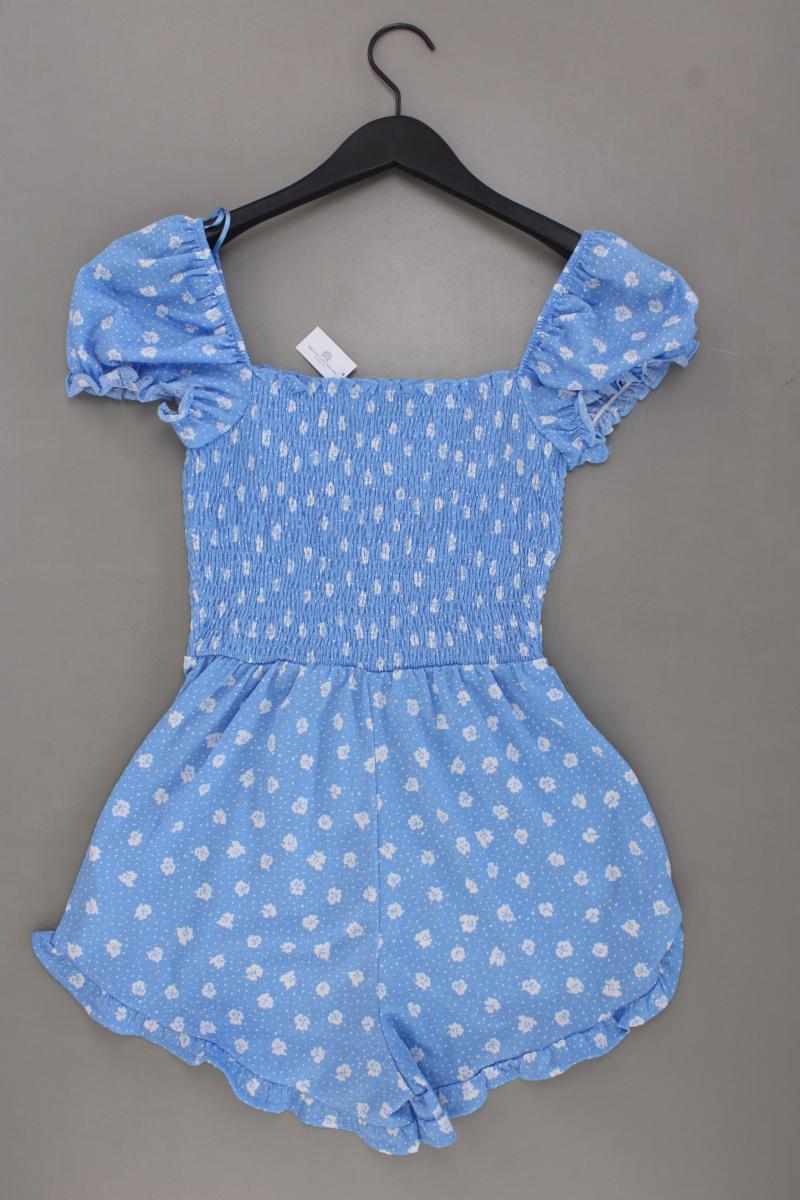 Bershka Kurzer Jumpsuit Gr. S mit Blumenmuster neuwertig blau aus Polyester