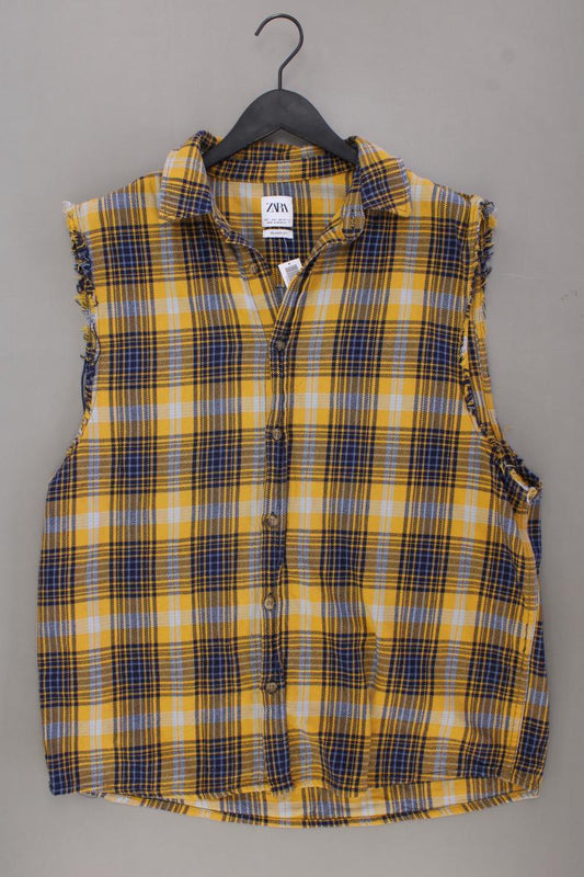 Zara Classic T-Shirt für Herren Gr. L kariert Ärmellos gelb aus Baumwolle
