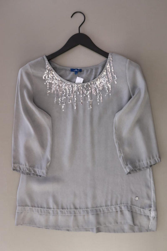 Tom Tailor Regular Bluse Gr. L 3/4 Ärmel mit Pailletten grau