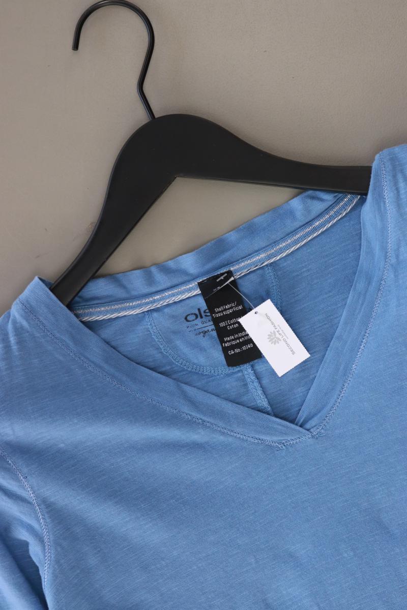 olsen Shirt mit V-Ausschnitt Gr. XS 3/4 Ärmel blau aus Baumwolle