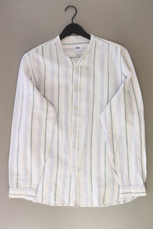 Zara Langarmhemd für Herren Gr. XL gestreift weiß aus Baumwolle