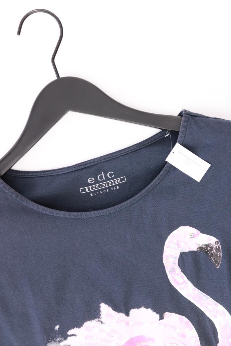 edc by Esprit Printshirt Gr. M Kurzarm mit Pailletten blau aus Baumwolle