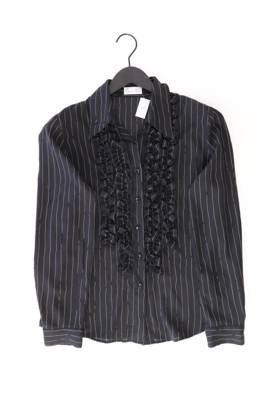 Bonita Rüschenbluse Gr. 38 gestreift Langarm Vintage schwarz aus Polyester