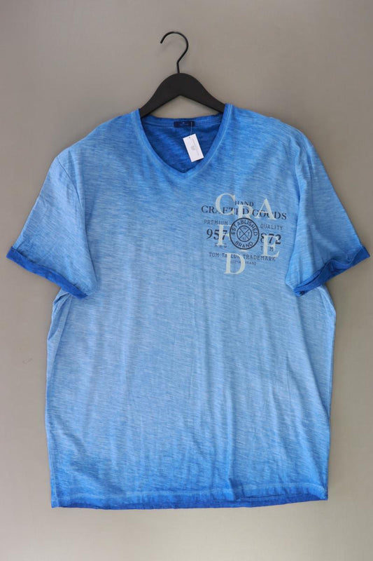 Tom Tailor Shirt mit V-Ausschnitt für Herren Gr. XXL Kurzarm blau aus Baumwolle