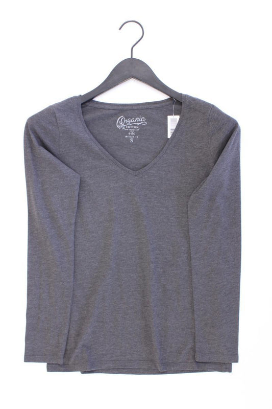 edc by Esprit Shirt mit V-Ausschnitt Gr. S neuwertig Langarm grau aus Baumwolle