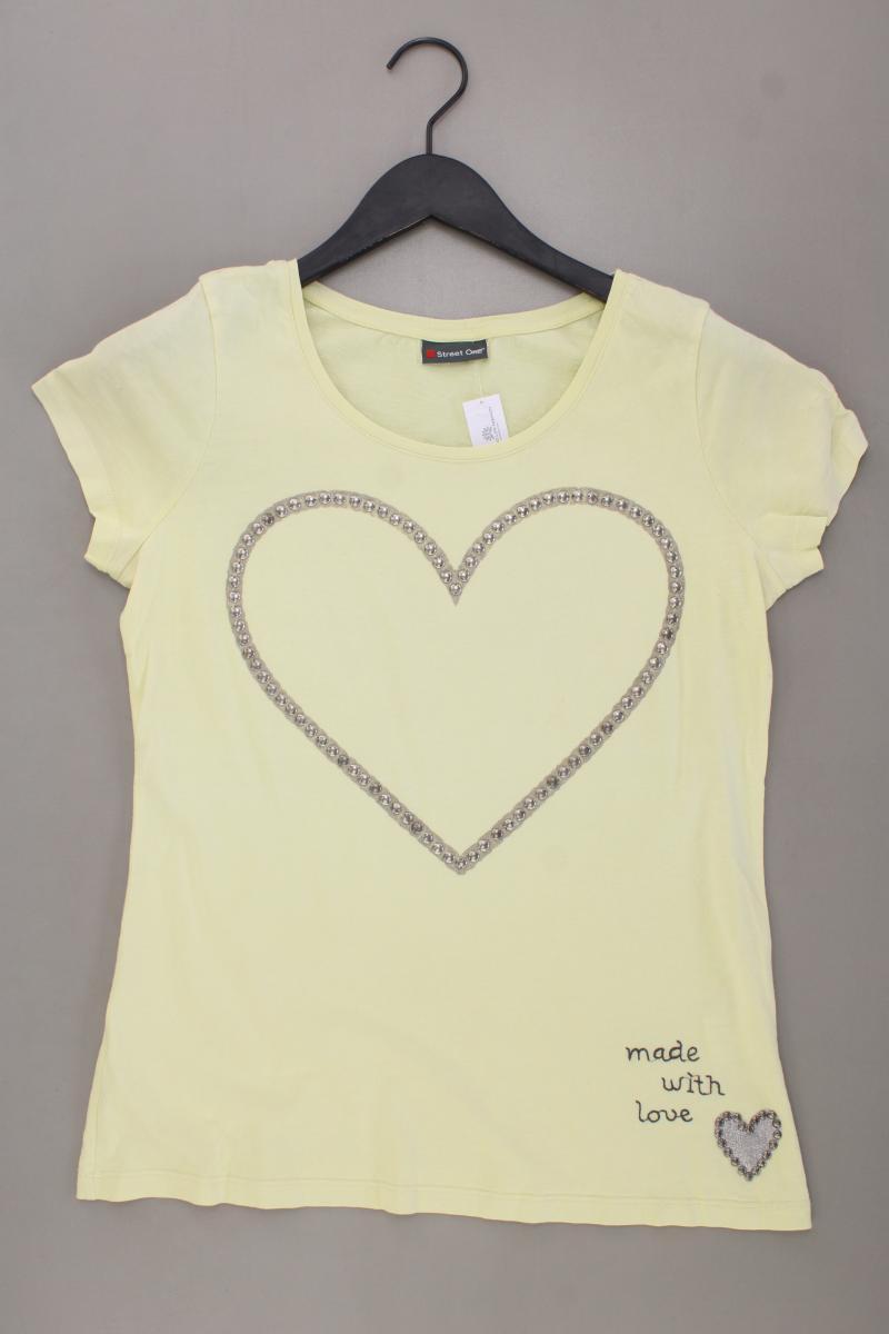Street One T-Shirt Gr. 38 Kurzarm mit Nieten gelb aus Baumwolle