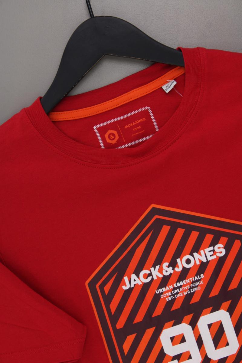 Jack & Jones Printshirt für Herren Gr. M neuwertig Kurzarm rot aus Baumwolle