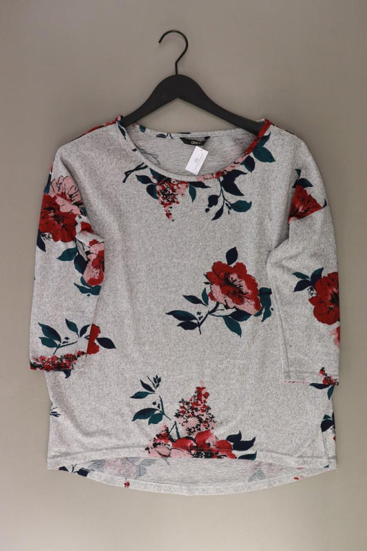 Only Oversize-Shirt Gr. L mit Blumenmuster 3/4 Ärmel grau