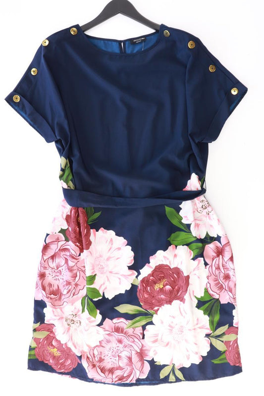 Judith Williams Kurzarmkleid Gr. 46 mit Blumenmuster mit Gürtel blau