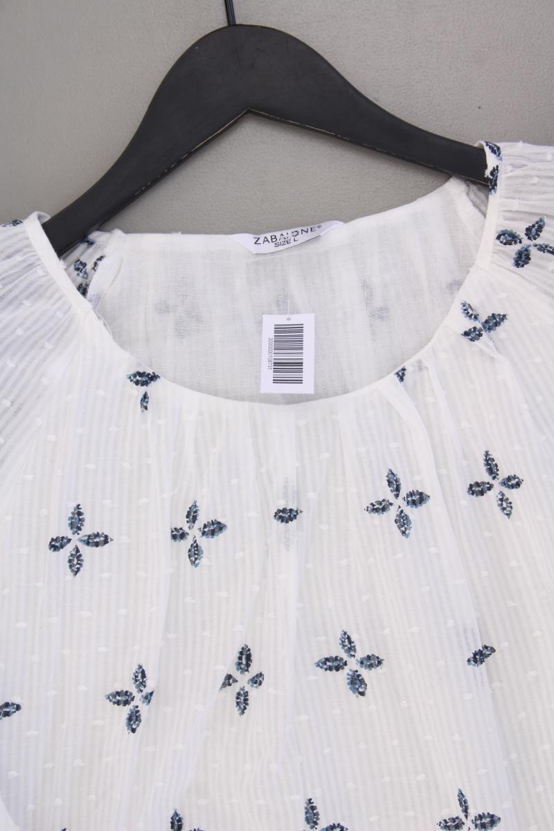 Zabaione Classic Bluse Gr. L mit Blumenmuster 3/4 Ärmel weiß aus Baumwolle