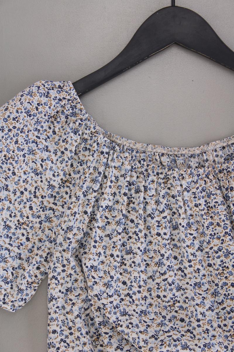 Kurzarmkleid Gr. M mit Blumenmuster mit Carmen-Ausschnitt blau