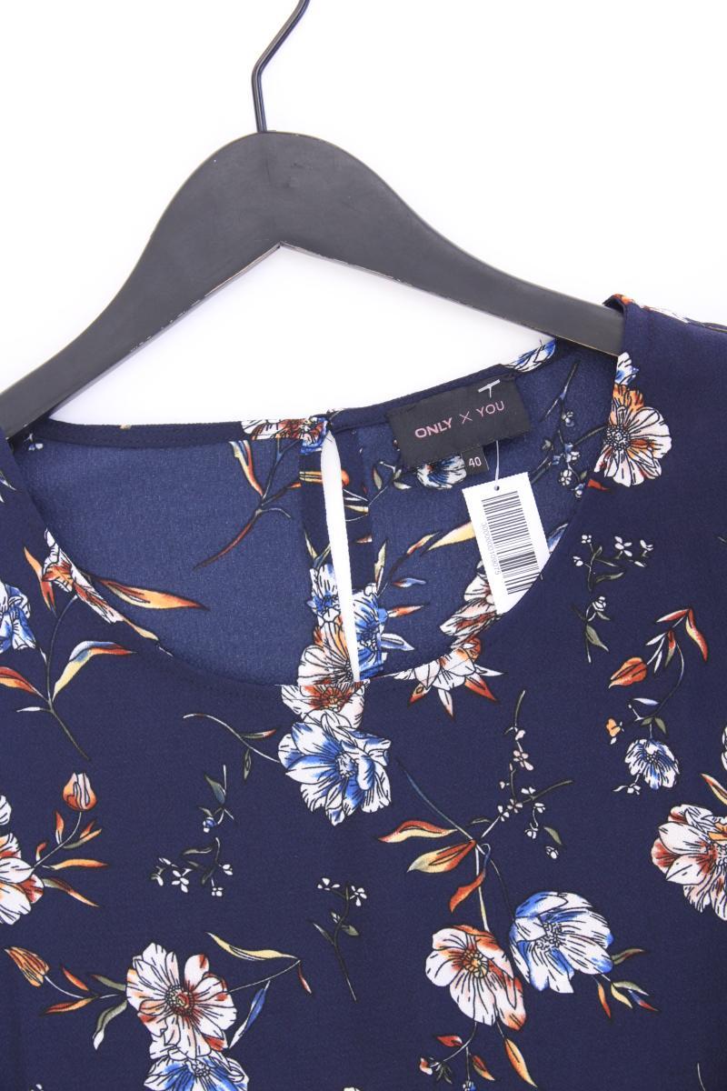 Only Classic Bluse Gr. 40 mit Blumenmuster 3/4 Ärmel blau aus Polyester