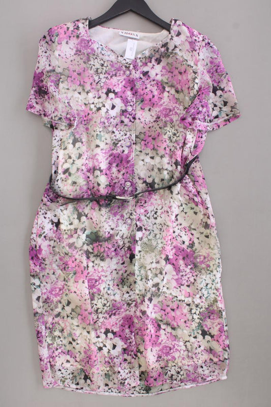 Vilona Vintage Kleid Gr. 44 mit Blumenmuster mit Gürtel Kurzarm lila