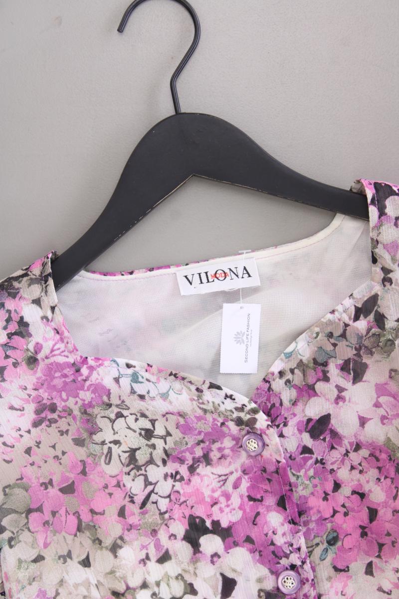 Vilona Vintage Kleid Gr. 44 mit Blumenmuster mit Gürtel Kurzarm lila
