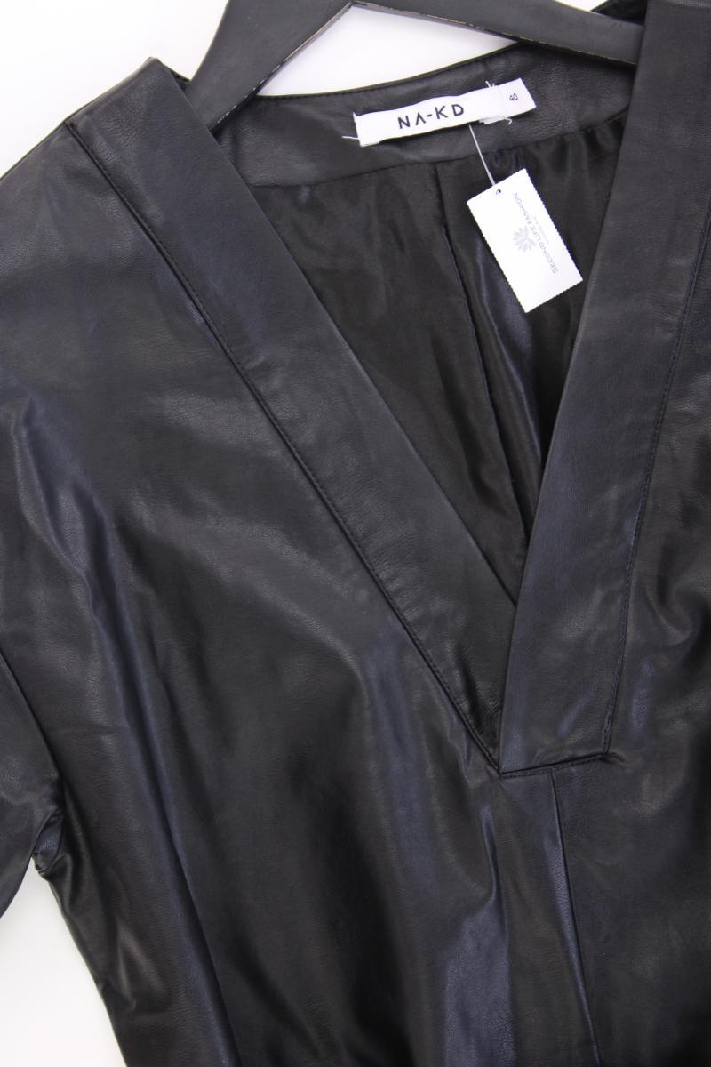 NA-KD Kunstlederkleid Gr. 40 neuwertig mit Gürtel Kurzarm schwarz