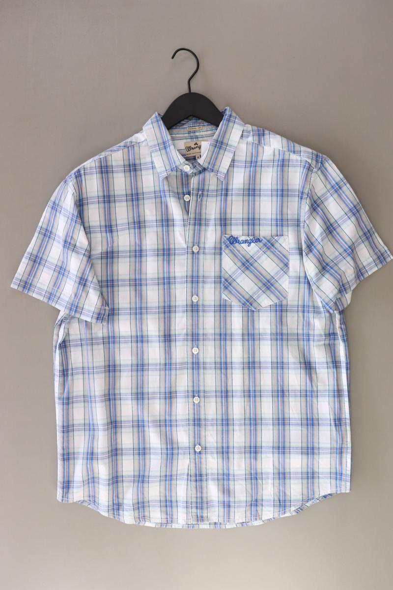 Wrangler Karohemd für Herren Gr. M kariert Kurzarm blau aus Baumwolle