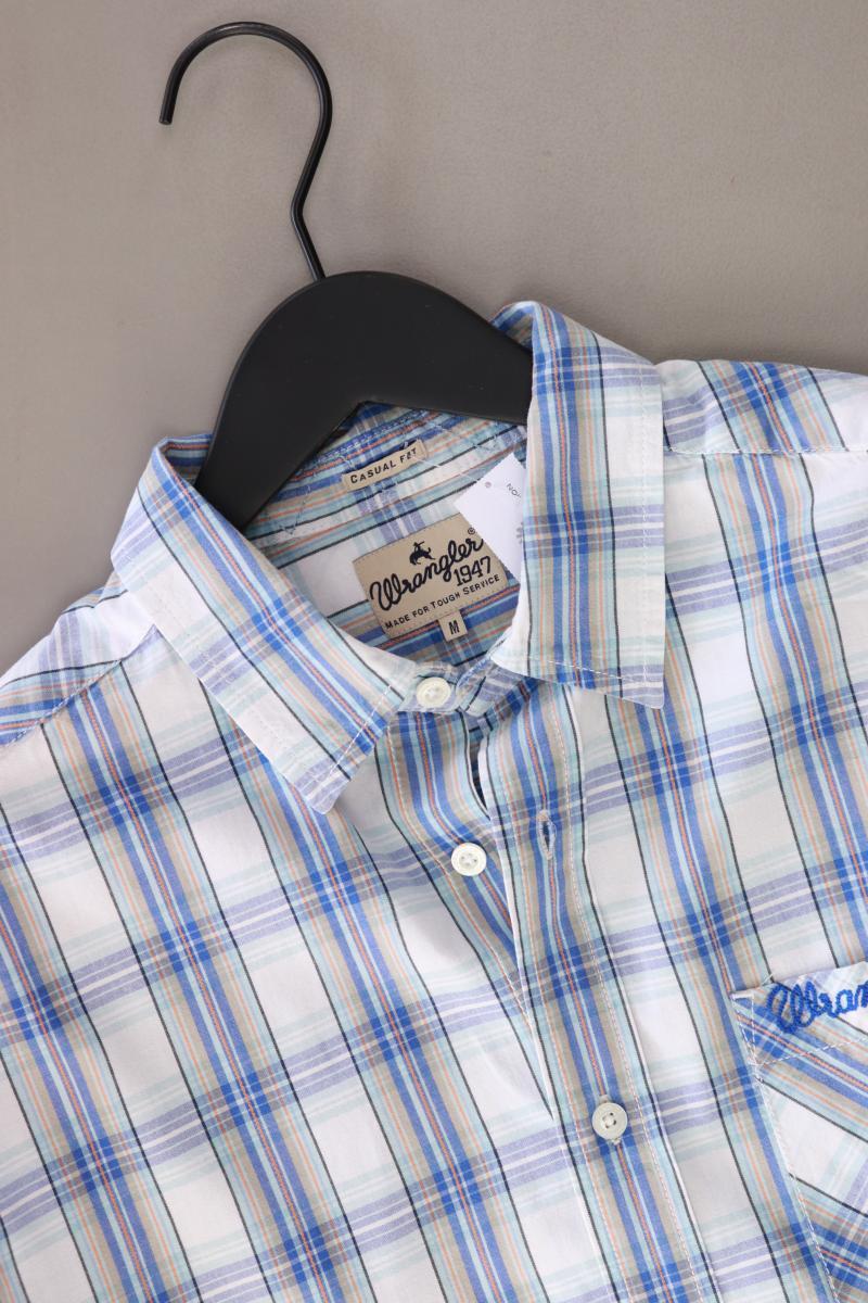 Wrangler Karohemd für Herren Gr. M kariert Kurzarm blau aus Baumwolle