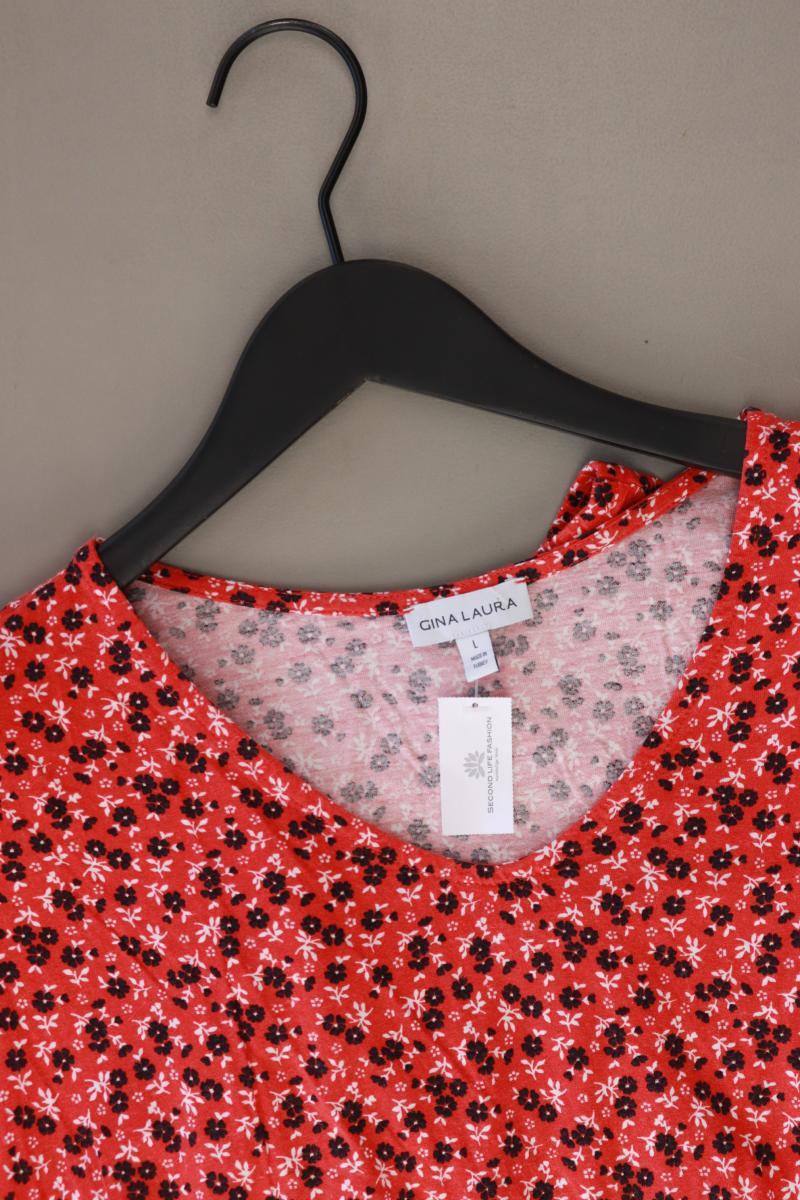 Gina Laura Printshirt Gr. L mit Blumenmuster Kurzarm rot aus Viskose