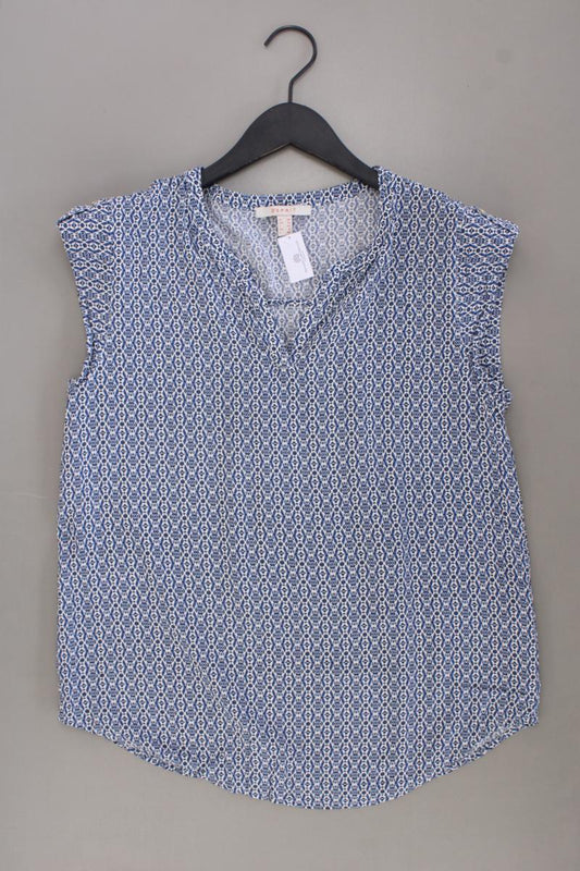 Esprit Kurzarmbluse Gr. 38 geometrisches Muster blau aus Viskose