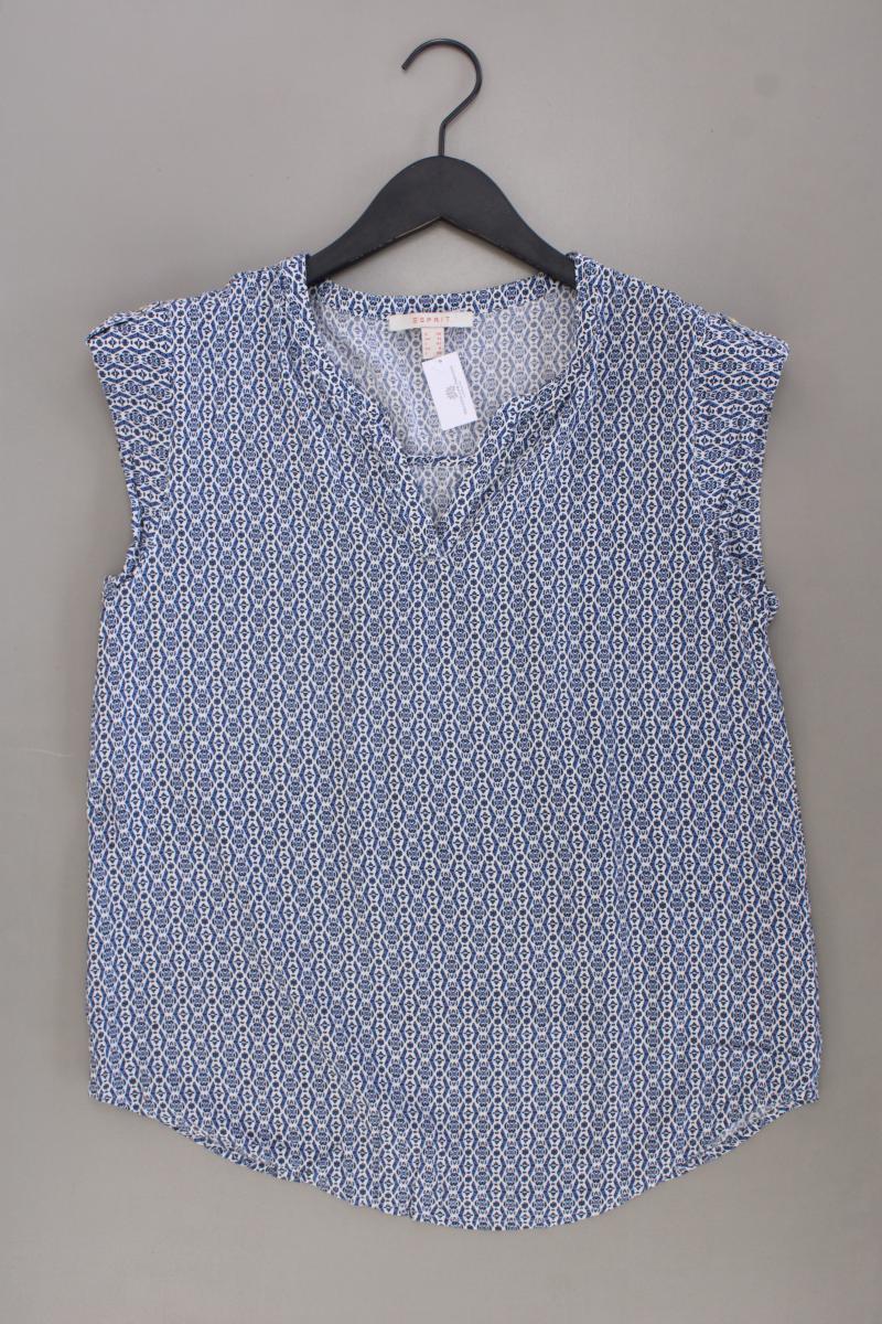 Esprit Kurzarmbluse Gr. 38 geometrisches Muster blau aus Viskose