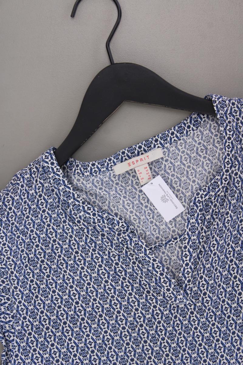 Esprit Kurzarmbluse Gr. 38 geometrisches Muster blau aus Viskose