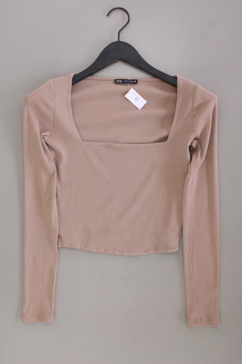 Zara Cropped Shirt Gr. M Langarm braun aus Baumwolle